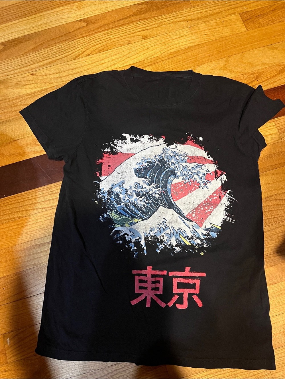 Black Women's Swim Cover-Up Tee with Tokyo Wave Graphic